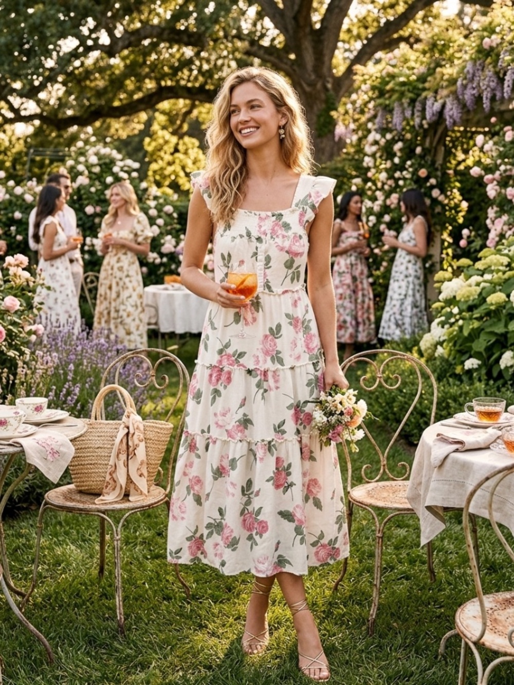 Old Navy Floral Pink and Green Dress